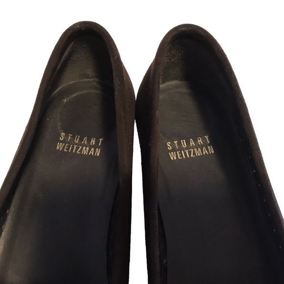 Stuart Weitzman Chocolate Brown Suede Platform Wedge Loafers Size 7 - Picture 4 of 10